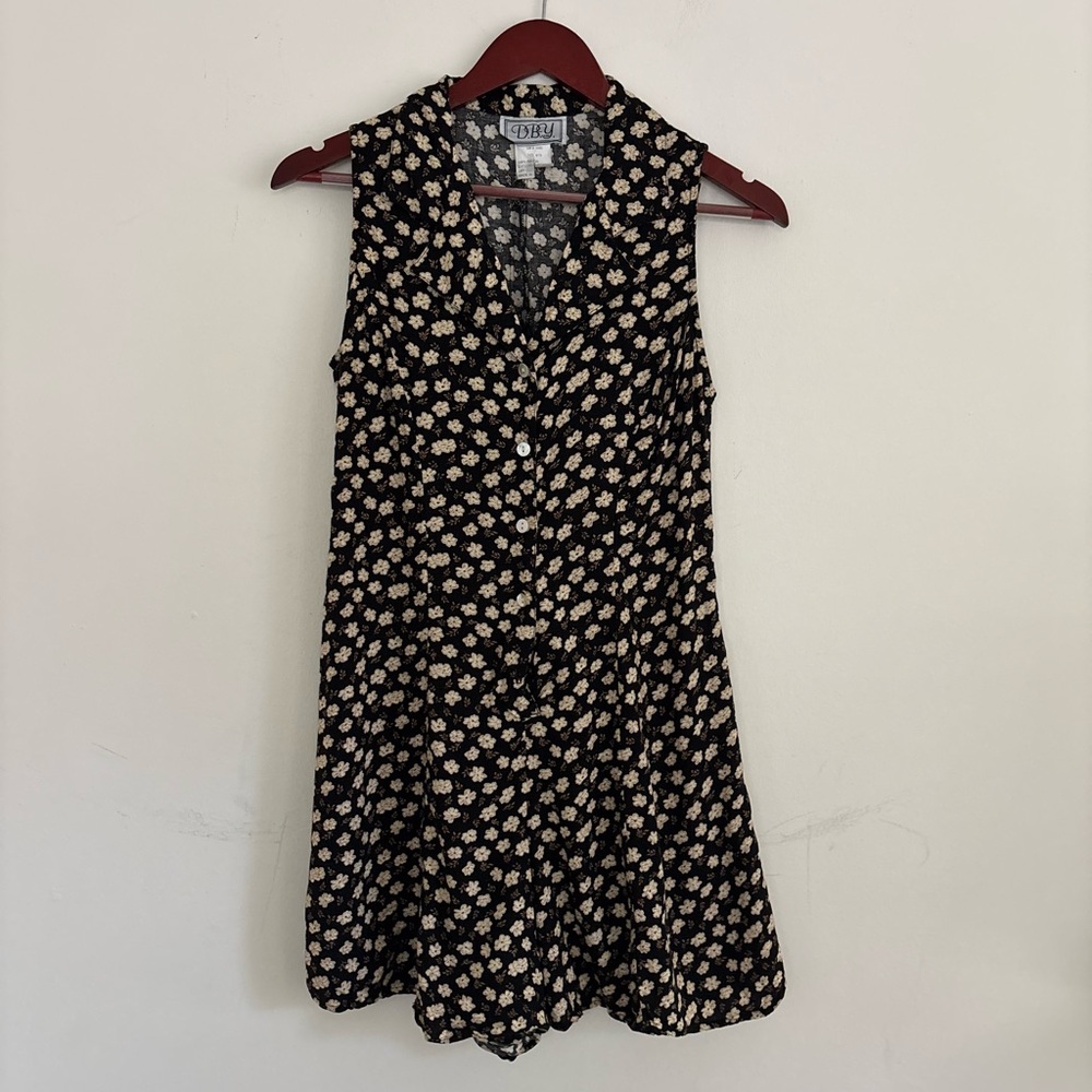 Vintage black romper with ivory flowers - Size small